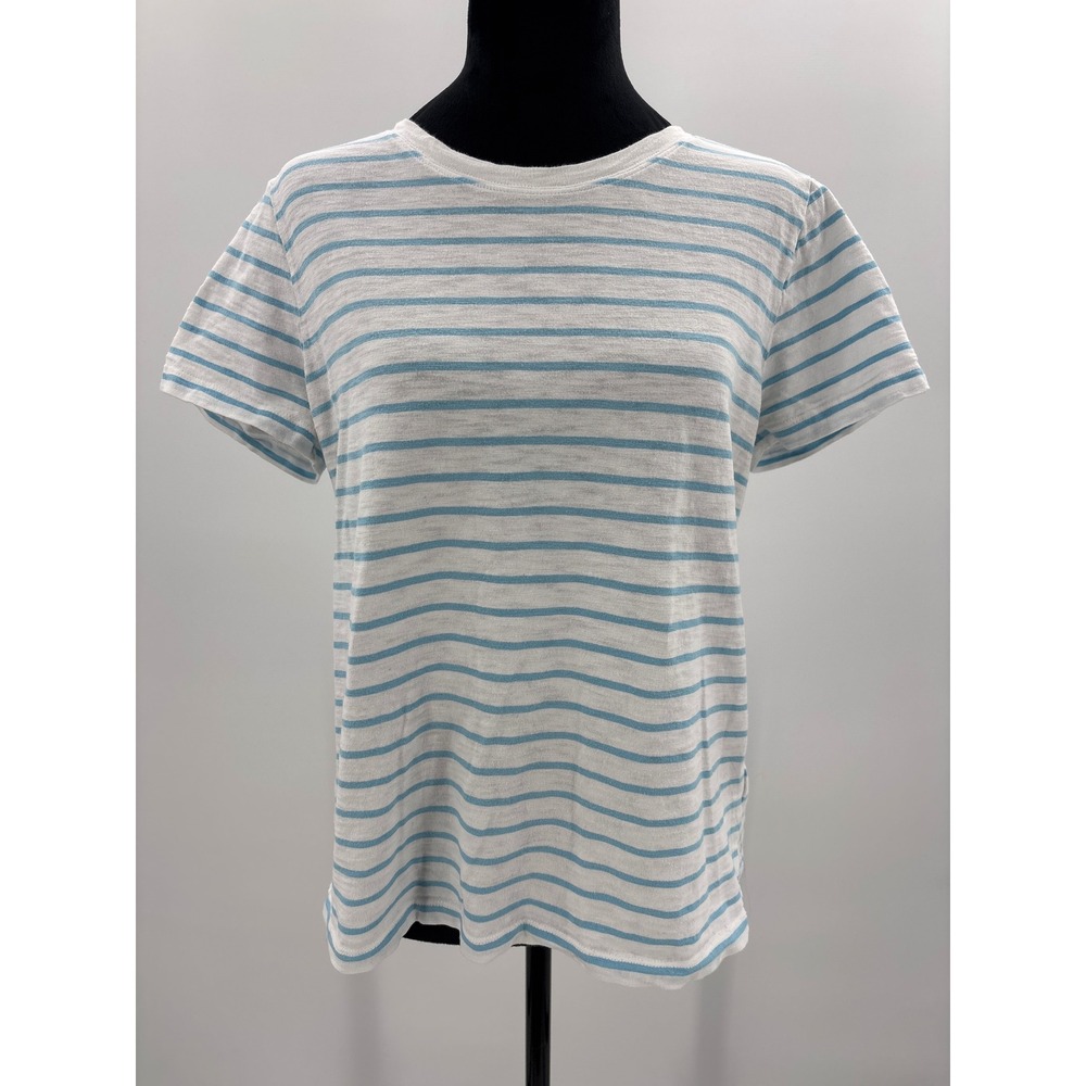 J. Crew Factory White and Light Blue Striped Short Sleeve Tee